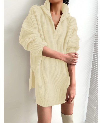 Women's Casual V Neck Sweater Dress Oversized Long Sleeve Zip Up Ribbed Knit Loose Pullover Tunic Dresses Cream $21.60 Sweaters