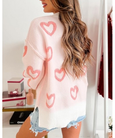 Women Cute Heart Sweater Valentines Day Knitted Pullover Long Sleeve Oversized Love Print Sweaters Top Coral Red $14.55 Sweaters