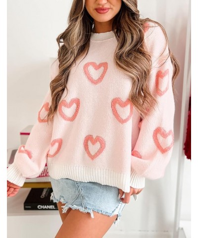 Women Cute Heart Sweater Valentines Day Knitted Pullover Long Sleeve Oversized Love Print Sweaters Top Coral Red $14.55 Sweaters