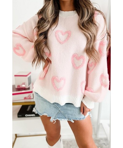 Women Cute Heart Sweater Valentines Day Knitted Pullover Long Sleeve Oversized Love Print Sweaters Top Coral Red $14.55 Sweaters