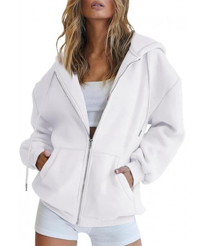 Women's Full Zip Up Hoodie Teen Girls Y2K Oversized Sweatshirts Long Sleeve Fall Casual Drawstring Jacket with Pockets White ...