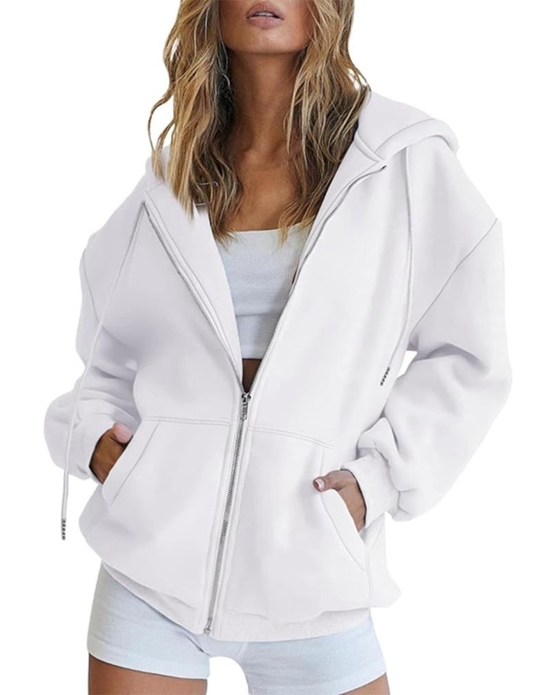 Women's Full Zip Up Hoodie Teen Girls Y2K Oversized Sweatshirts Long Sleeve Fall Casual Drawstring Jacket with Pockets White ...