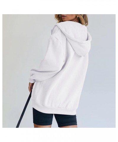 Women's Full Zip Up Hoodie Teen Girls Y2K Oversized Sweatshirts Long Sleeve Fall Casual Drawstring Jacket with Pockets White ...