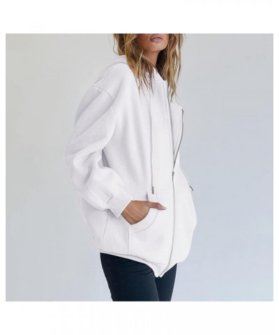 Women's Full Zip Up Hoodie Teen Girls Y2K Oversized Sweatshirts Long Sleeve Fall Casual Drawstring Jacket with Pockets White ...