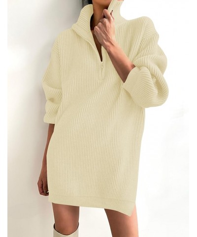 Women's Casual V Neck Sweater Dress Oversized Long Sleeve Zip Up Ribbed Knit Loose Pullover Tunic Dresses Cream $21.60 Sweaters