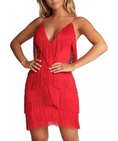 2 Piece Women Sexy Tassels Bodycon Crop Top Mini Dress Outfits Clubwear Skirt Set Red $11.65 Dresses