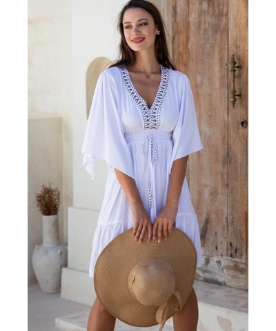 Womens Short Sundress Flowy Boho Beach Dress with Beaded Deep V Neck, Casual Sexy Summer Party Dress Aqua $23.98 Dresses