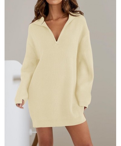 Women's Casual V Neck Sweater Dress Oversized Long Sleeve Zip Up Ribbed Knit Loose Pullover Tunic Dresses Cream $21.60 Sweaters