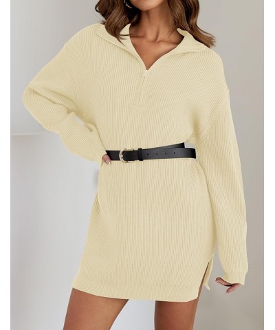 Women's Casual V Neck Sweater Dress Oversized Long Sleeve Zip Up Ribbed Knit Loose Pullover Tunic Dresses Cream $21.60 Sweaters