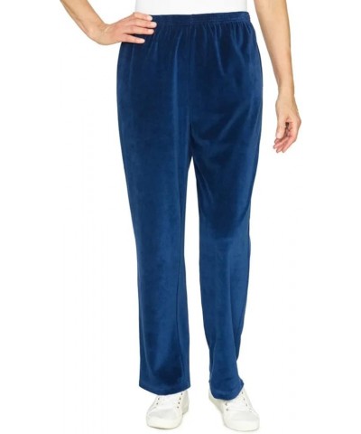 Women's Precious Jewels Velour Straight Leg Short Length Pant Sapphire $21.15 Pants