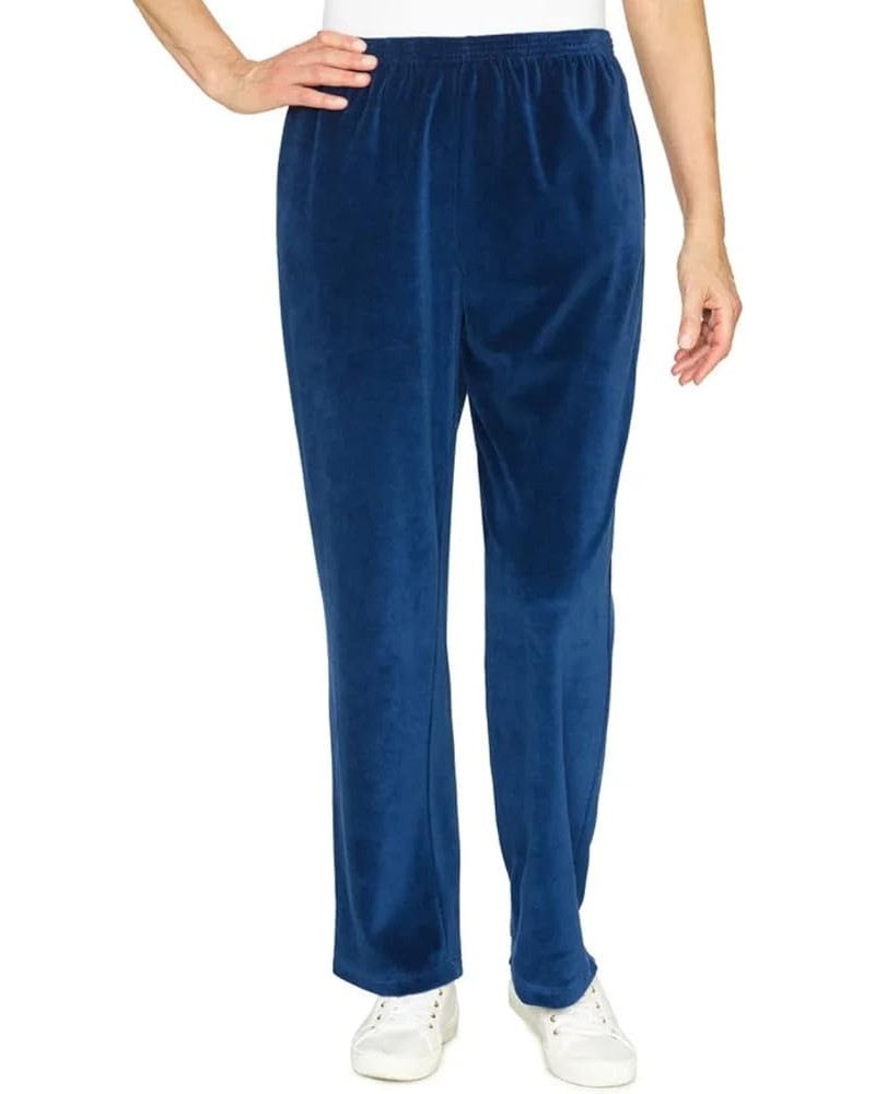 Women's Precious Jewels Velour Straight Leg Short Length Pant Sapphire $21.15 Pants