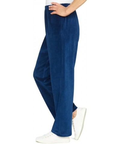 Women's Precious Jewels Velour Straight Leg Short Length Pant Sapphire $21.15 Pants