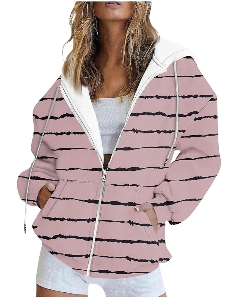 Womens Fashion Zip Up Hoodies Oversized Sweatshirt Long Sleeve With Pocket Dots Printed Cardigan Casual Jacket Coat 3-pink $8...