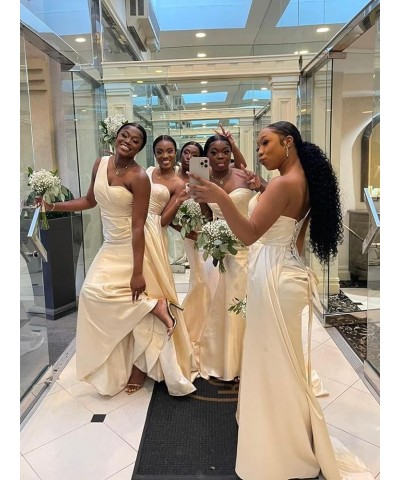 Mermaid Bridesmaid Dresses Long One Shoulder Satin 2024 Prom Dresses for Women Wedding Guest Gowns with Train Green $32.50 Dr...