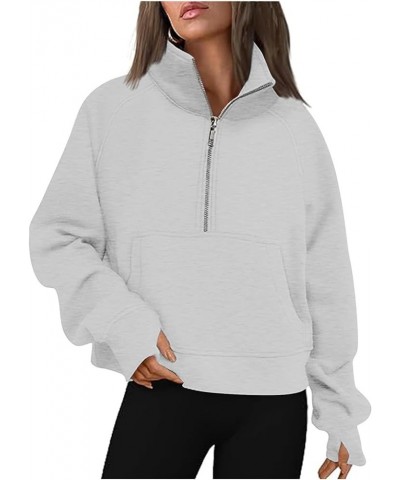 Hoodies for Women Half Zip Pullover Casual Fall Clothes for Women 2023 Crop Sweatshirt With Pocket Fashion Outfits A05-gray $...