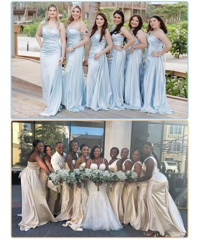 Mermaid Bridesmaid Dresses Long One Shoulder Satin 2024 Prom Dresses for Women Wedding Guest Gowns with Train Green $32.50 Dr...