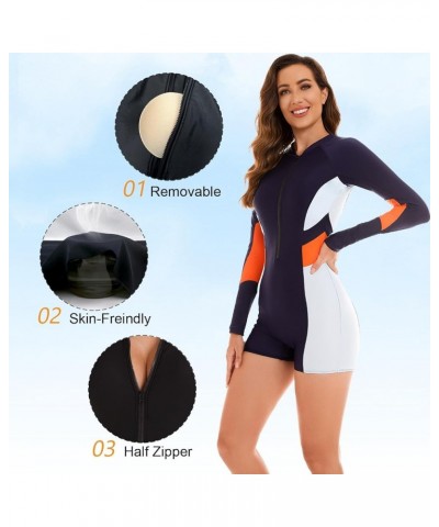 Women's One Piece Long Sleeve Swimsuit Rash Guard Bathing Suit Boyshort Bottom UPF 50+ Surfing Swimwear Navy-921041 $22.61 Sw...