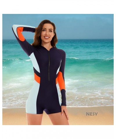 Women's One Piece Long Sleeve Swimsuit Rash Guard Bathing Suit Boyshort Bottom UPF 50+ Surfing Swimwear Navy-921041 $22.61 Sw...