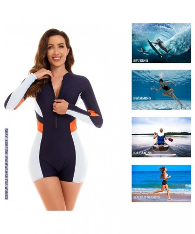 Women's One Piece Long Sleeve Swimsuit Rash Guard Bathing Suit Boyshort Bottom UPF 50+ Surfing Swimwear Navy-921041 $22.61 Sw...