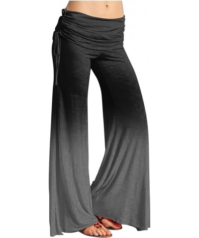 Women's Summer Vintage Print Wide Leg Pants Casual Flared Drawstring Trousers Elastic High Waist Palazzo Pants 6-gray $10.19 ...