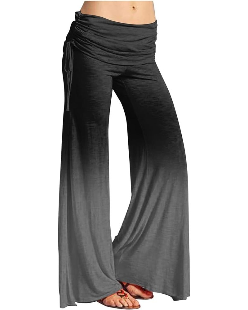 Women's Summer Vintage Print Wide Leg Pants Casual Flared Drawstring Trousers Elastic High Waist Palazzo Pants 6-gray $10.19 ...