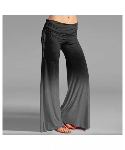 Women's Summer Vintage Print Wide Leg Pants Casual Flared Drawstring Trousers Elastic High Waist Palazzo Pants 6-gray $10.19 ...