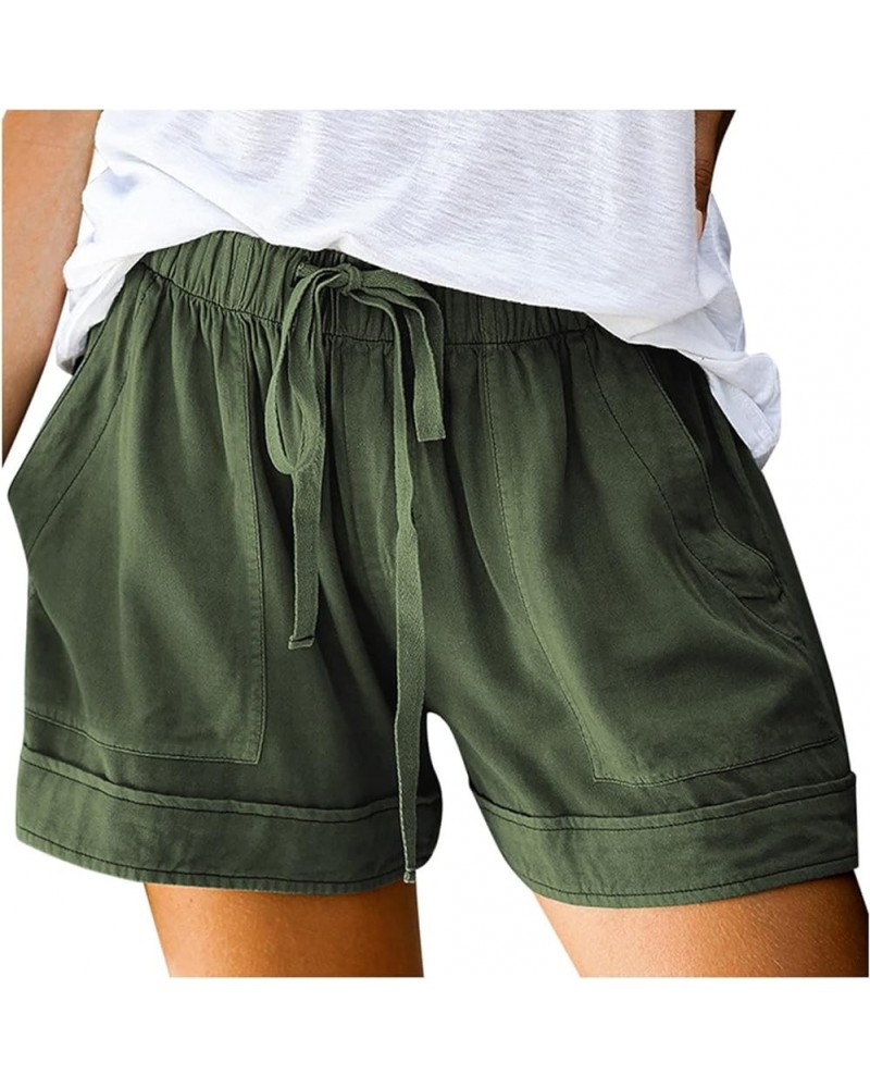 Cotton Shorts for Women Dressy Summer Summer Shorts Stretchy Stylish Breathable Lounge Shorts with Pockets 01-army Green $6.4...