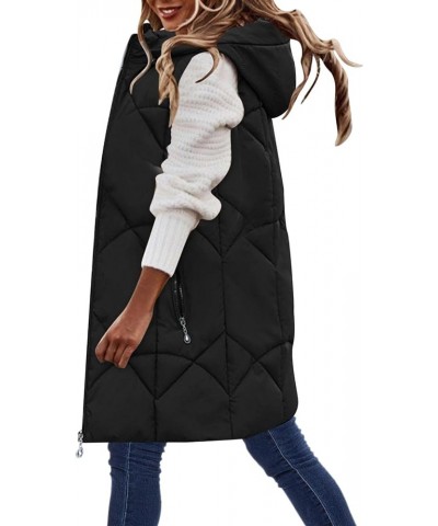 Fall Winter Casual Long Full Zip Cotton Vest for Women Sleeveless Hooded Puffer Vest Outwear Plus Size Vest Coat Lblack $14.0...