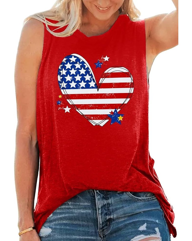 American Flag Tank Tops Women Sunglass Graphic Tees Shirts Casual Sleeveless 4th of July Shirt Tops Heart-red $10.34 Tanks