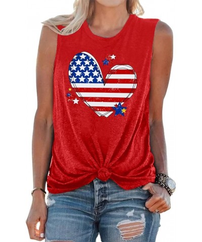 American Flag Tank Tops Women Sunglass Graphic Tees Shirts Casual Sleeveless 4th of July Shirt Tops Heart-red $10.34 Tanks