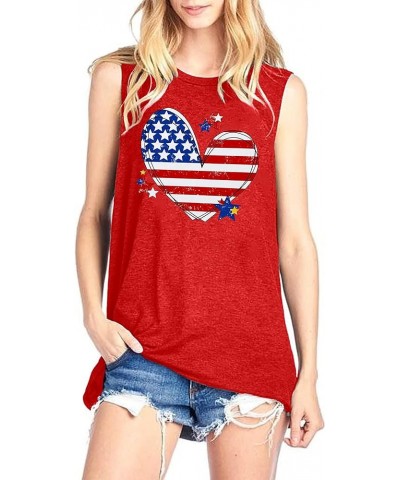 American Flag Tank Tops Women Sunglass Graphic Tees Shirts Casual Sleeveless 4th of July Shirt Tops Heart-red $10.34 Tanks