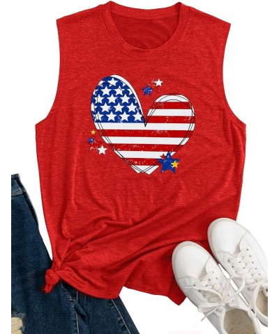 American Flag Tank Tops Women Sunglass Graphic Tees Shirts Casual Sleeveless 4th of July Shirt Tops Heart-red $10.34 Tanks