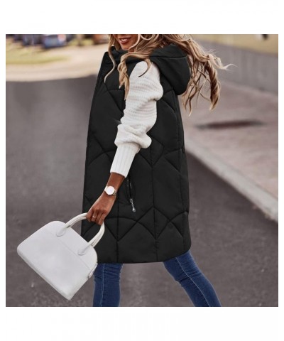 Fall Winter Casual Long Full Zip Cotton Vest for Women Sleeveless Hooded Puffer Vest Outwear Plus Size Vest Coat Lblack $14.0...