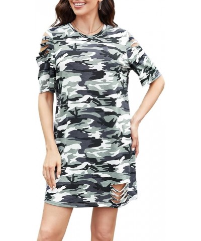 Women's Casual Ripped Short Sleeve T-Shirt Tunic Dress Green Multi $13.33 Dresses