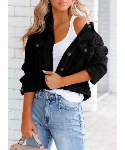 Womens Denim Jacket Distressed Frayed Ripped Jean Jacket Casual Button Down Light Jackets E Black $28.59 Jackets