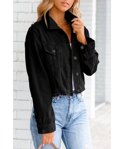 Womens Denim Jacket Distressed Frayed Ripped Jean Jacket Casual Button Down Light Jackets E Black $28.59 Jackets