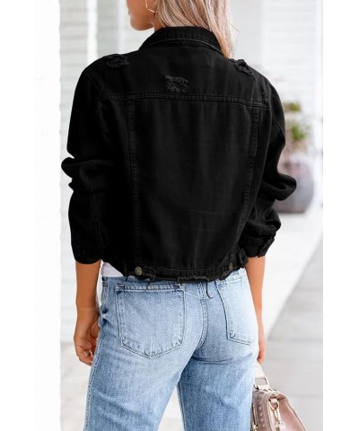 Womens Denim Jacket Distressed Frayed Ripped Jean Jacket Casual Button Down Light Jackets E Black $28.59 Jackets