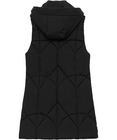 Fall Winter Casual Long Full Zip Cotton Vest for Women Sleeveless Hooded Puffer Vest Outwear Plus Size Vest Coat Lblack $14.0...