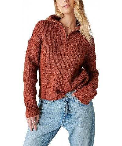 Women's Half Zip Pullover Sweater Terracota Acid Washed $31.61 Sweaters