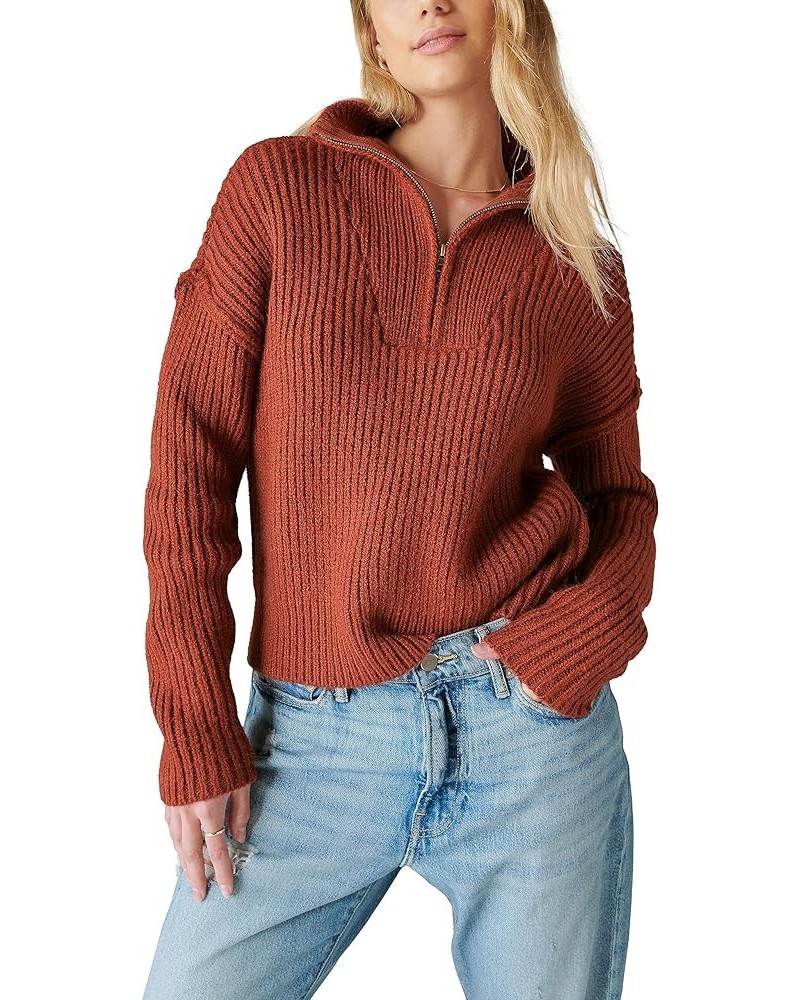 Women's Half Zip Pullover Sweater Terracota Acid Washed $31.61 Sweaters