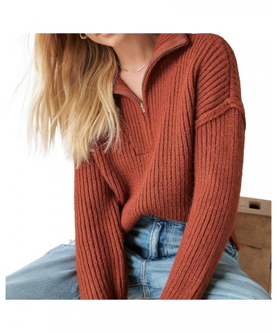 Women's Half Zip Pullover Sweater Terracota Acid Washed $31.61 Sweaters