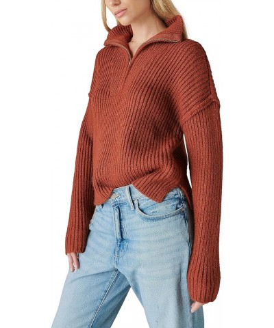 Women's Half Zip Pullover Sweater Terracota Acid Washed $31.61 Sweaters