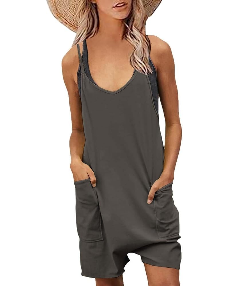 Women Overall Shorts Summer Rompers Loose Baggy Cami Overalls Short Jumpsuits with Pockets Dark-grey $13.99 Overalls