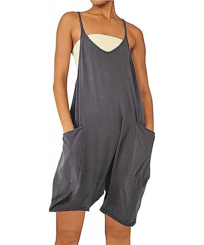 Women Overall Shorts Summer Rompers Loose Baggy Cami Overalls Short Jumpsuits with Pockets Dark-grey $13.99 Overalls