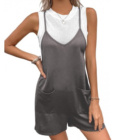 Women Overall Shorts Summer Rompers Loose Baggy Cami Overalls Short Jumpsuits with Pockets Dark-grey $13.99 Overalls