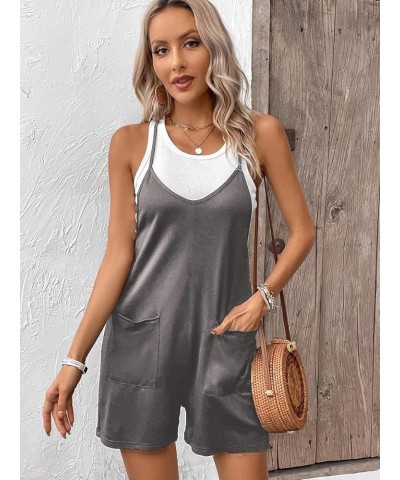 Women Overall Shorts Summer Rompers Loose Baggy Cami Overalls Short Jumpsuits with Pockets Dark-grey $13.99 Overalls