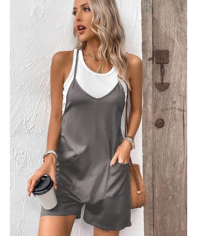 Women Overall Shorts Summer Rompers Loose Baggy Cami Overalls Short Jumpsuits with Pockets Dark-grey $13.99 Overalls