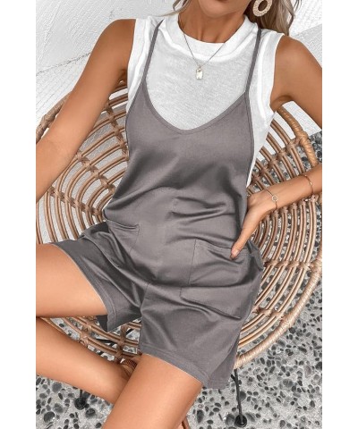 Women Overall Shorts Summer Rompers Loose Baggy Cami Overalls Short Jumpsuits with Pockets Dark-grey $13.99 Overalls