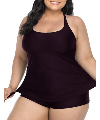 Plus Size Two Piece Tankini Swimsuit for Women Athletic Bathing Suits High Neck Tankini Top with Shorts Dark Purple $19.75 Sw...