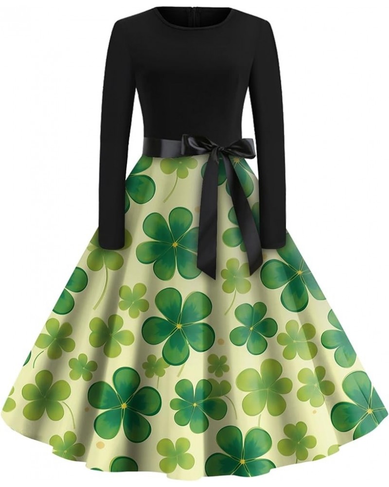 Spring Dresses for Women 2024 Fashion O-Neck Casual Slim St Patricks Day Dresses Green Dress Long Sleeve Formal Dresses 2-mul...